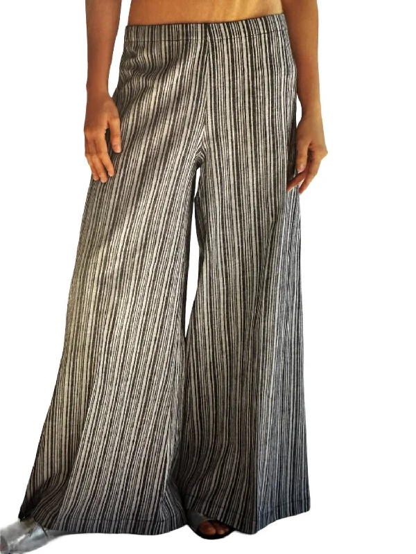 Plus-size yoga pants-Women's Palazzo Pants-Rose Wide Leg Pants In Grey/black