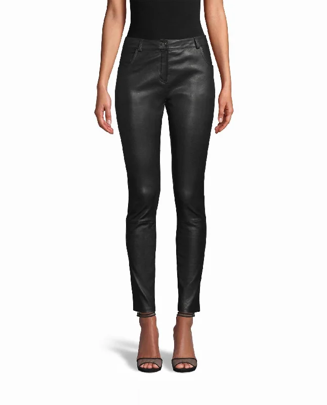 Casual corduroy joggers-Women's Spring Pants-Skinny Leather Pants In Black