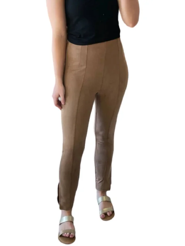 Anti-slip yoga pants-Women's Pleated Front Pants-Suede Pants In Camel