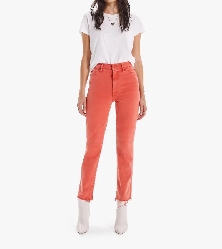 Affordable linen pants-Women's Relaxed Fit Pants-The Swooner Rascal Ankle Fray Jean In Flame Scarlett