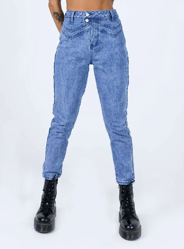 Warm winter fleece pants-Women's Patterned Pants-Vernazza Yolk Detail Denim Jeans