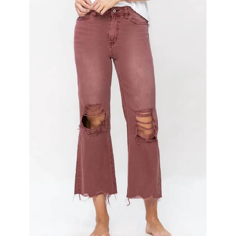 Elegant wide-leg trousers-Women's Spring Pants-Vintage Cropped Flare Jeans In Russet Brown