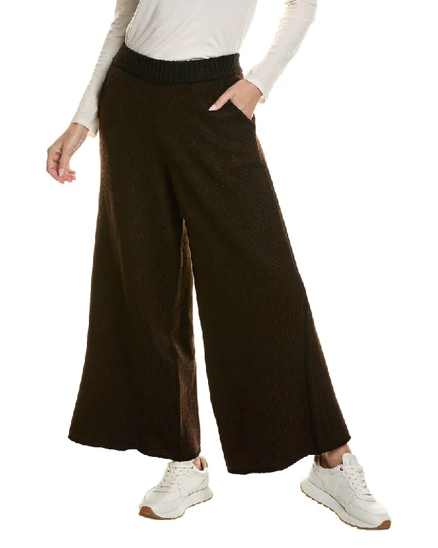 Soft satin pajama pants-Women's Pleated Pants-WeWoreWhat Piped Wide Leg Pull-On Pant