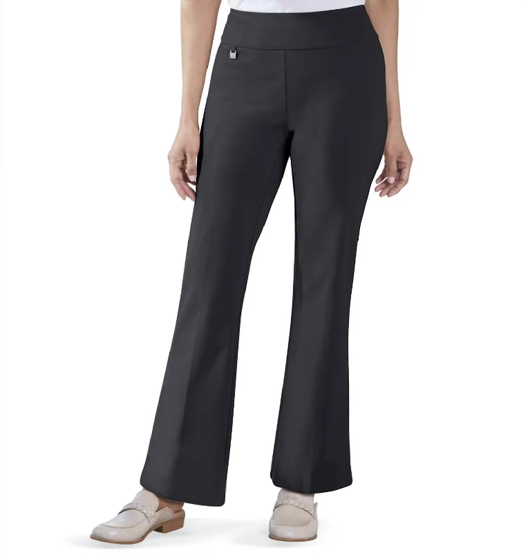 High-performance gym pants-Women's Pegged Pants-Wide Band Elastic Waist Flare Leg Pant In Black