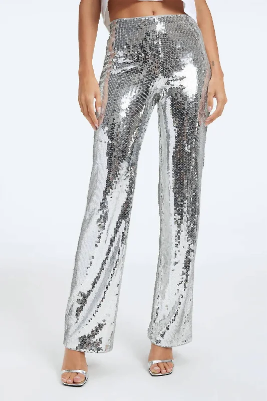 Premium wool pants-Women's Satin Pants-Women's Glitter Pant In Silver