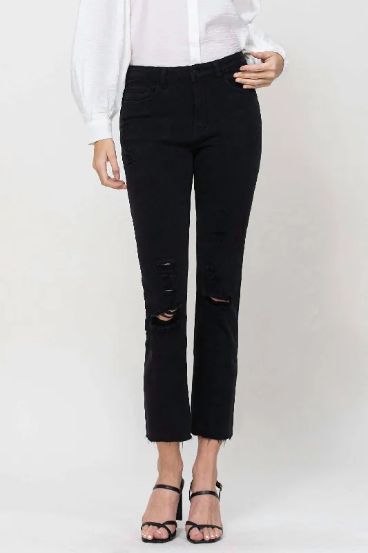 Vintage high-waisted pants-Women's Side Zip Pants-Women's High Rise Crop Straight Jeans In Jet Black