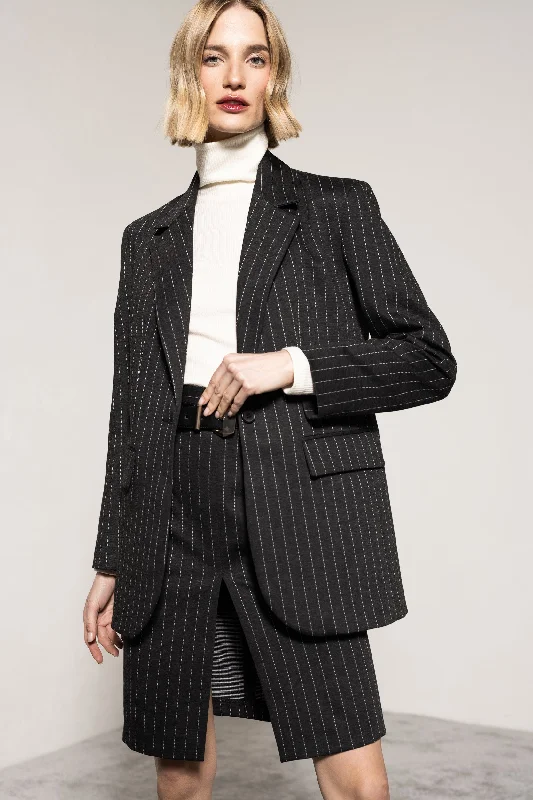 Checkered cashmere short blazer-Women's Wedding Blazers-Straight oversize pinstriped blazer