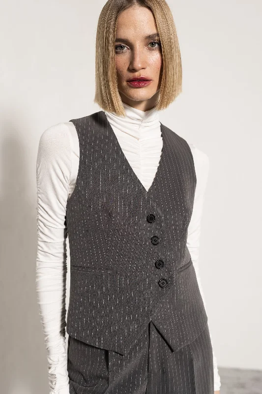 Oversized linen cotton blazer-Women's Tweed Blazers-Tailored waistcoat with asymmetric fastening