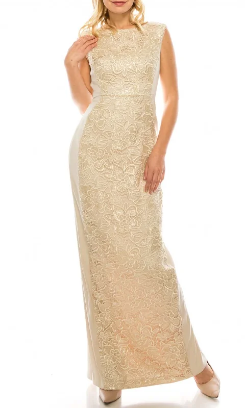 Evening dress with bold shimmer-Women's Ball Gown Evening Dresses-Adrianna Papell - AP1E200762 Embroidered Column Dress