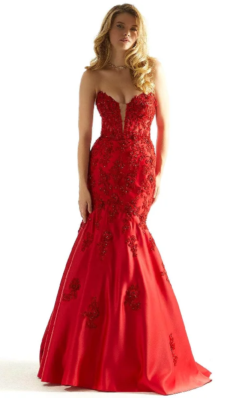 Evening dress with long shimmer-Women's Coral Colored Evening Gowns-Mori Lee 49060 - Mermaid Floral Prom Dress